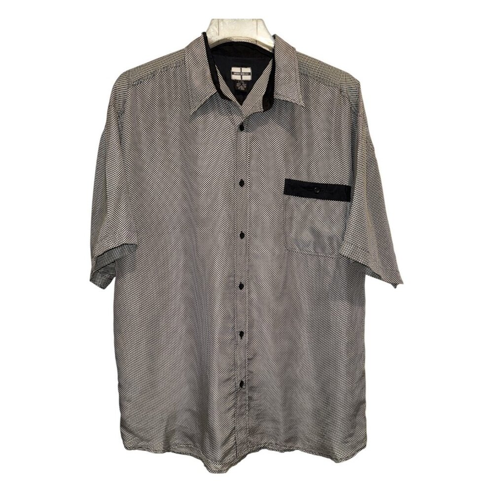 Max Deco Black & White Check Silk Button Up Banded Pocket Shirt Men's Large/XL